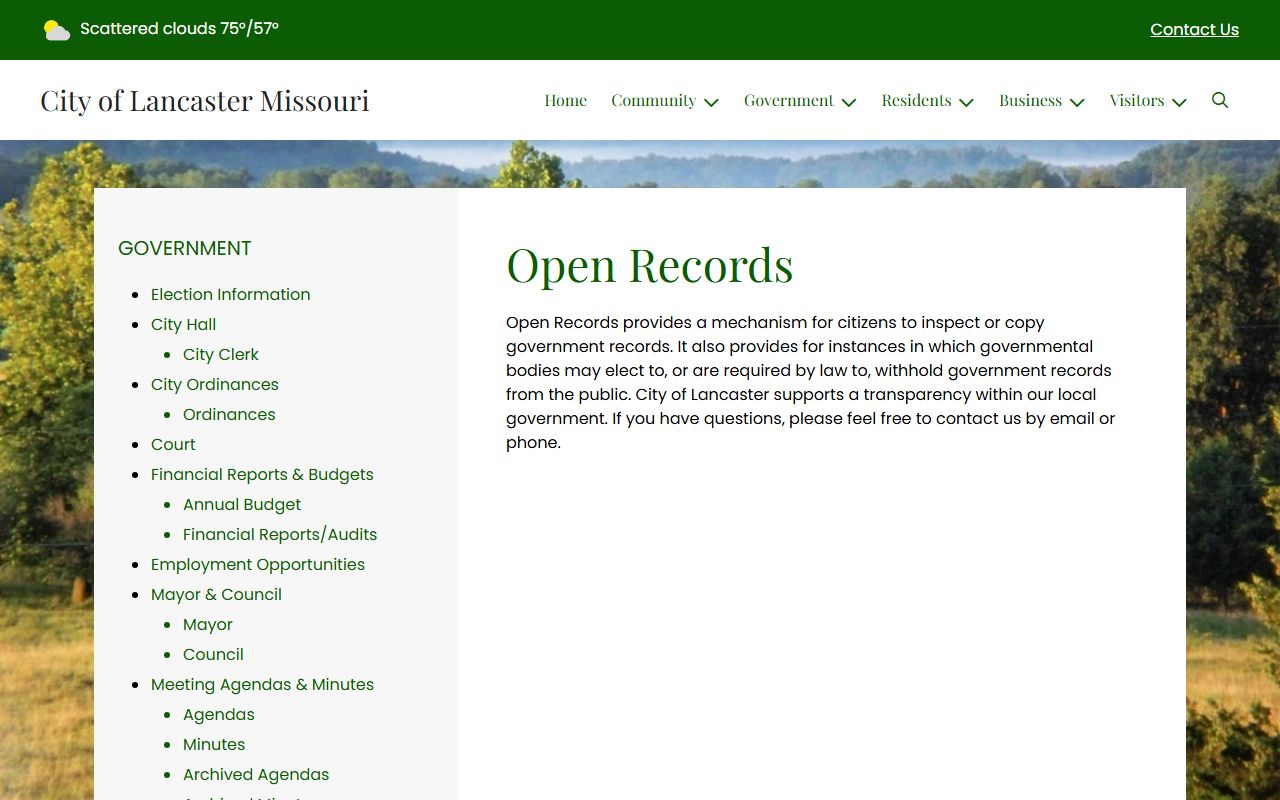 Schuyler County Circuit Clerk records City of Lancaster open records page