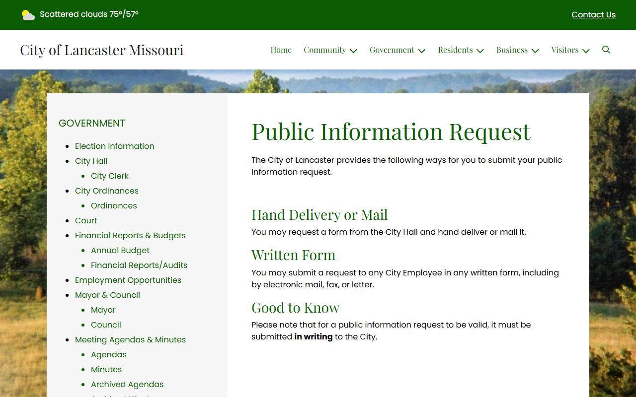 Schuyler County Circuit Clerk records City of Lancaster public information request page