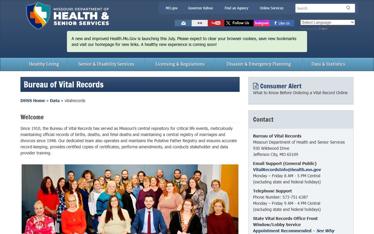 Schuyler County marriage and divorce records Missouri Bureau of Vital Records registry