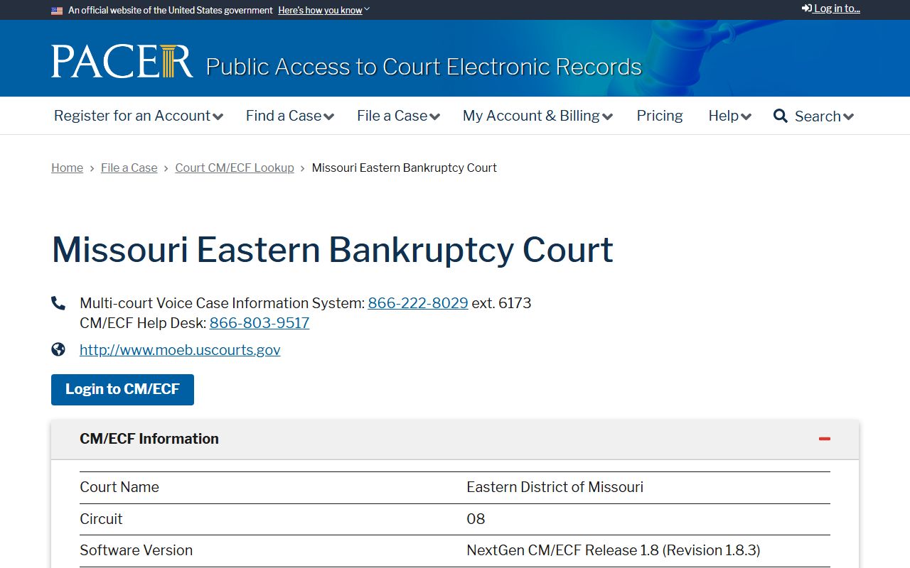 Schuyler County probate records PACER bankruptcy lookup for Missouri Eastern Bankruptcy Court