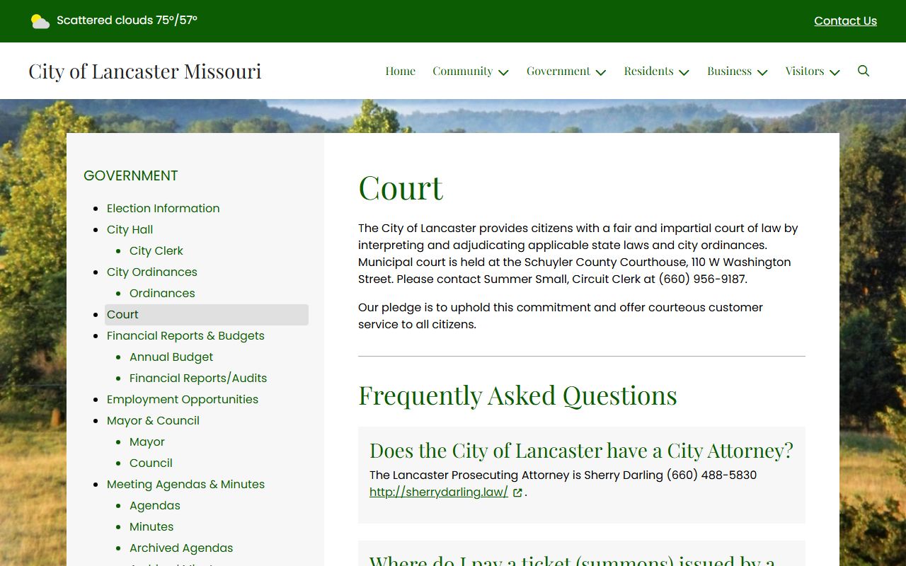 Schuyler County traffic court records Lancaster municipal court page