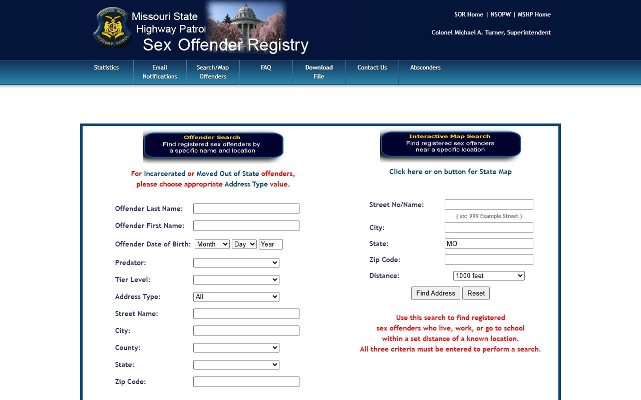 Schuyler County warrant records MSHP sex offender registry search